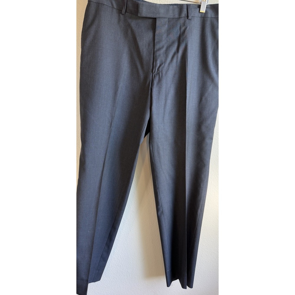 Hugo Boss Men's 36x32 Gray Check Flat Front Dress Pants Zip Slash Pockets - Picture 2 of 9